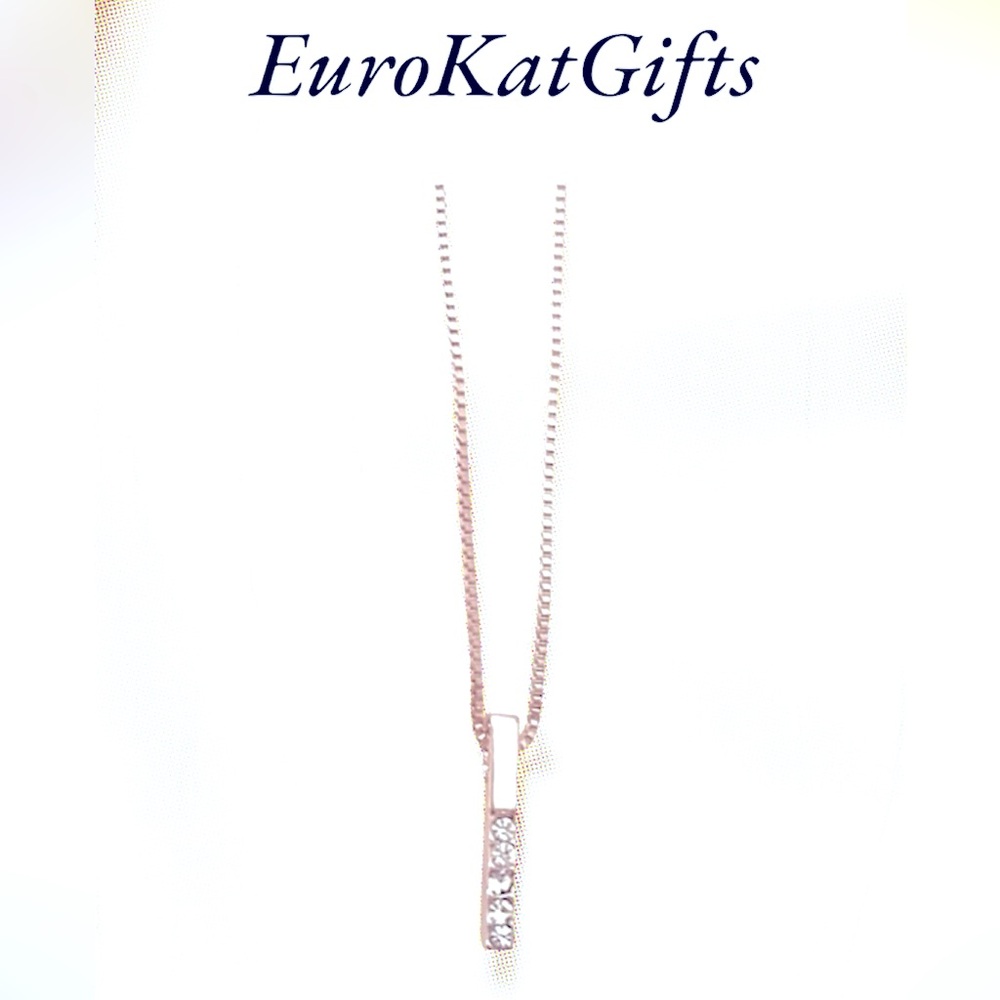 NEW ROSE Gold CZ Bar Necklace Delicate Dainty Minimalist NWT